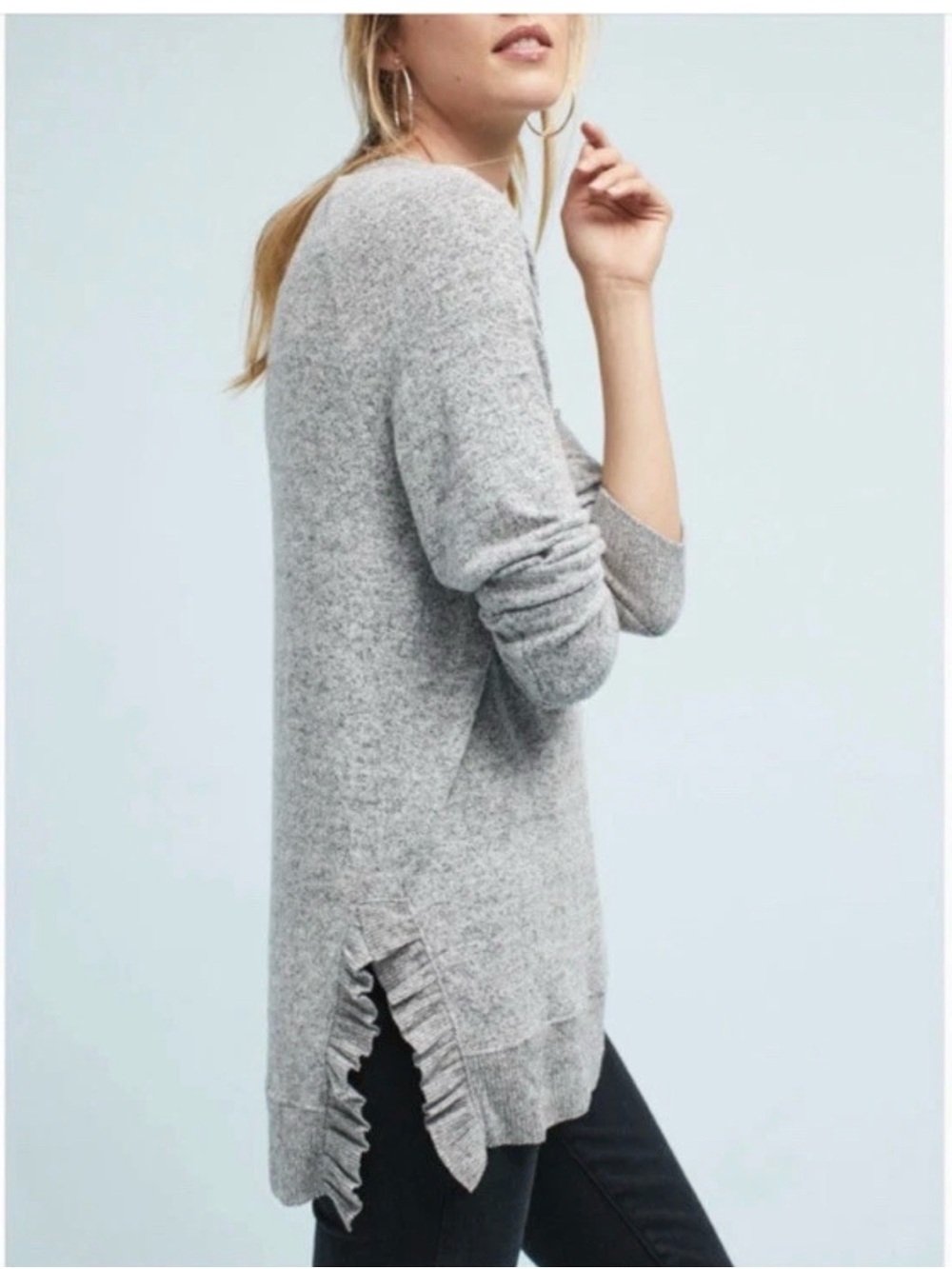 Anthropologie Crewneck Ruffle-Hem Sweater